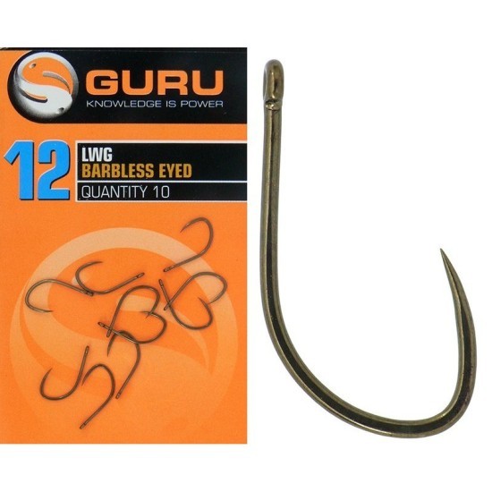 Cârlige Guru LWG Barbless Eyed, Black, Nr.14, 10buc/plic