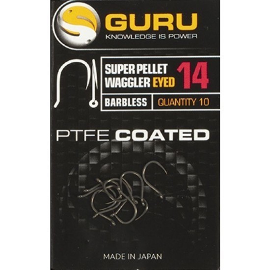 Cârlige Guru Super Pellet Waggler Eyed Barbless, Smoke, Nr.12, 10buc/plic