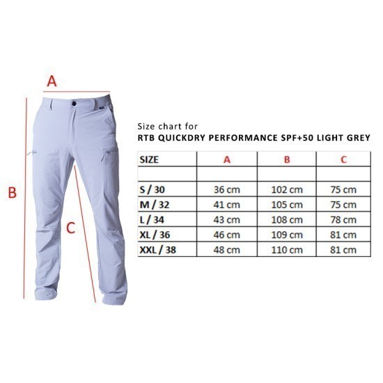 Pantaloni RTB Quickdry Performance SPF+50, Light Grey, Medium