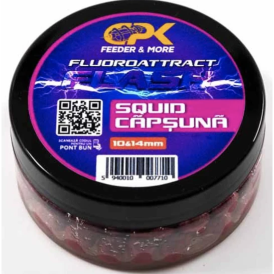 Boilies de cârlig cu plută CPK Fluoroattract + Feeder, 10-14mm, Squid & Căpșună, 40g