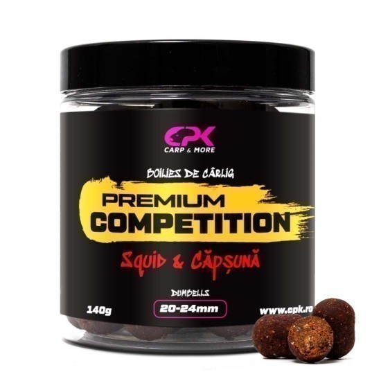 Boilies de cârlig CPK OS Competition Dumbells, 20mm & 24mm, Squid & Căpșună, 140g