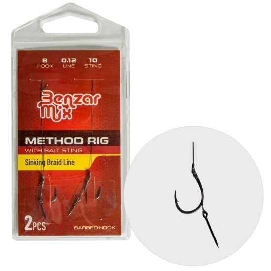 Rig-uri Benzar Method Feeder Barbless Braided Bait Sting 7mm, cârlig nr.10, 2buc/plic Rig-uri Benzar Method Feeder Barbless Braided Bait Sting 7mm, cârlig nr.10, 2buc/plic