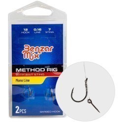 Rig-uri Benzar Method Feeder Rig Barbless Mono Bait Sting 7mm, cârlig nr.12, 2buc/plic