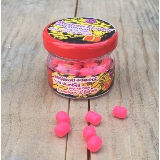 Pelete de cârlig FeederX Method Feeder Mini Dumbell Căpșună-Betaină, Roz, 7mm Pelete de cârlig FeederX Method Feeder Mini Dumbell Căpșună-Betaină, Roz, 7mm