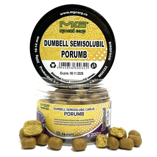 Boilies de cârlig MG Special Carp Dumbell Semisolubil Porumb, 10-14mm, 200g
