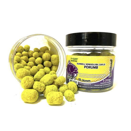 Boilies de cârlig MG Special Carp Dumbell Semisolubil Porumb, 10-14mm, 200g
