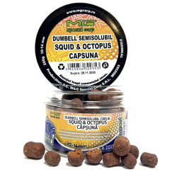 Boilies de cârlig MG Special Carp Dumbell Semisolubil Squid & Octopus & Căpșună (Fishmeal), 10-14mm, 200g
