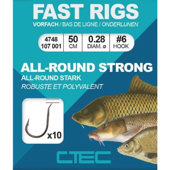 Cârlige legate Spro C-Tec Allround Strong, Nr.12, 0.22mm/50cm, 10buc/plic