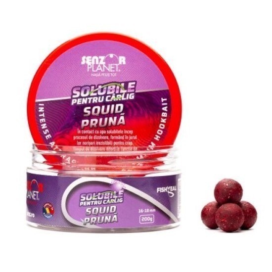 Boilies solubil pentru cârlig Senzor Planet, Squid & Prună, 16-18mm/200g