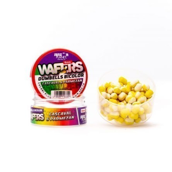 Wafters Senzor Planet Dumbells Bicolor, Cașcaval & Parmezan, 6mm/15g Wafters Senzor Planet Dumbells Bicolor, Cașcaval & Parmezan, 6mm/15g