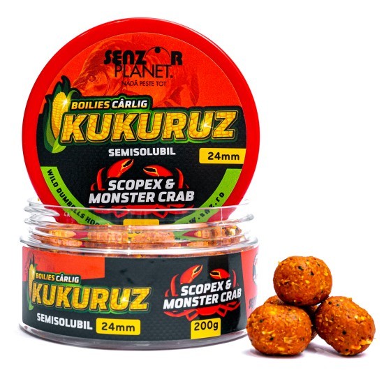 Boilies Semisolubil Senzor Planet Kukuruz Scopex&Monster Crab 24mm, 200g