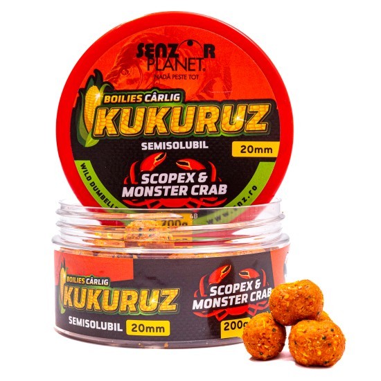 Boilies Semisolubil Senzor Planet Kukuruz Scopex&Monster Crab 20mm, 200g
