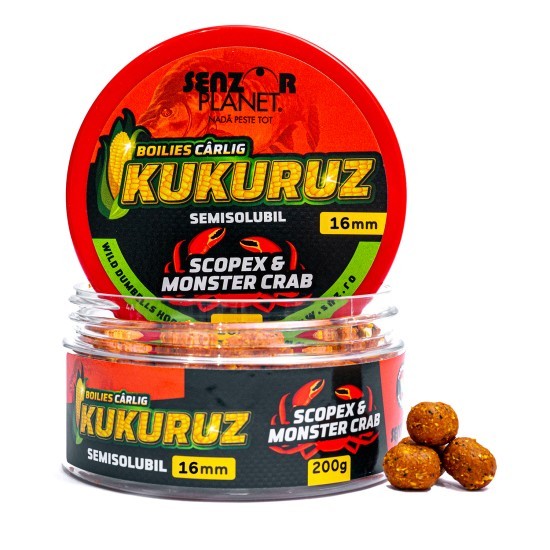 Boilies Semisolubil Senzor Planet Kukuruz Scopex&Monster Crab 16mm, 200g