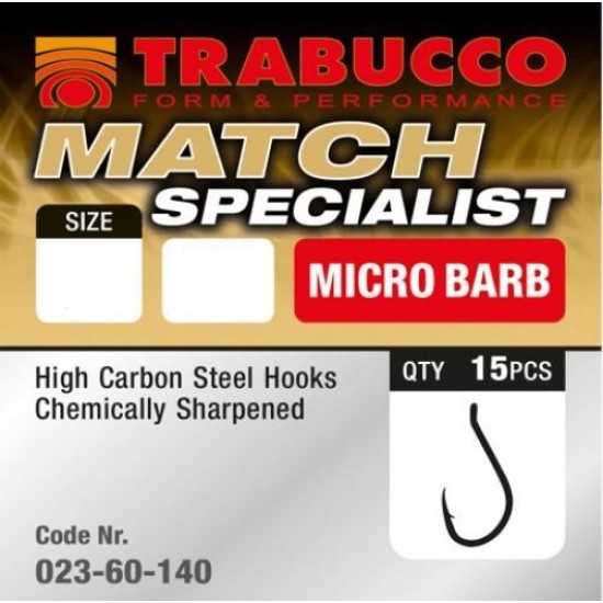 Cârlige Trabucco Match Specialist-Micro Barb, Matt Black, Nr.12, 15buc/plic