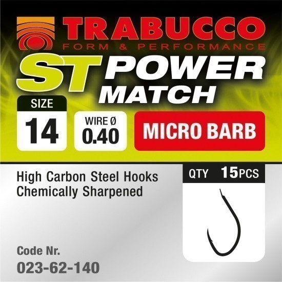Cârlige Trabucco ST Power Match Micro Barb, Matt Black, Nr.14, 15buc/plic