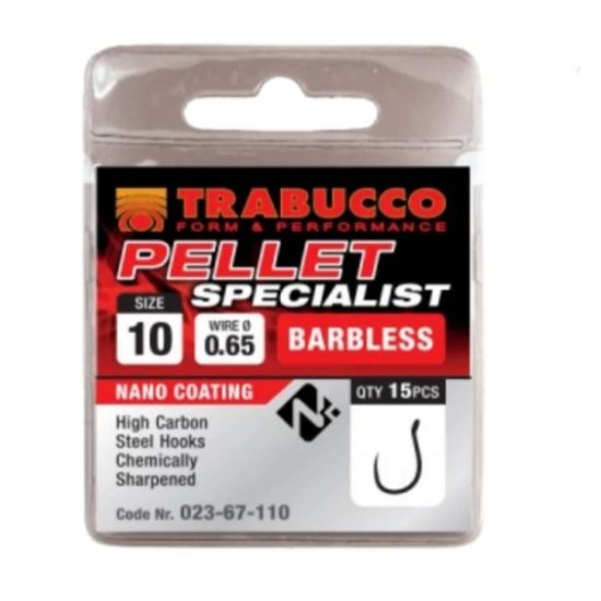 Cârlige Trabucco Pellet Specialist Barbless, Nr.12, 15buc/plic