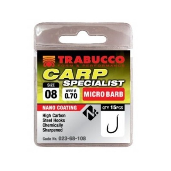 Cârlige Trabucco Carp Specialist Micro Barb, Nr.10, 15buc/plic