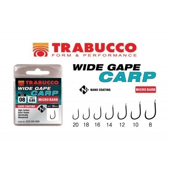 Cârlige Trabucco Wide Gape Carp Micro Barb, Nr.14, 15buc/plic
