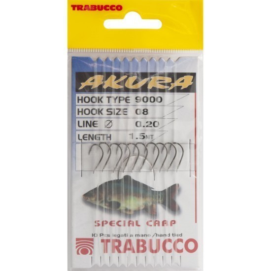 Cârlige legate Trabucco Akura Special Carp, Nr.1/0.35mm/15cm, 10buc/plic Cârlige legate Trabucco Akura Special Carp, Nr.1/0.35mm/15cm, 10buc/plic