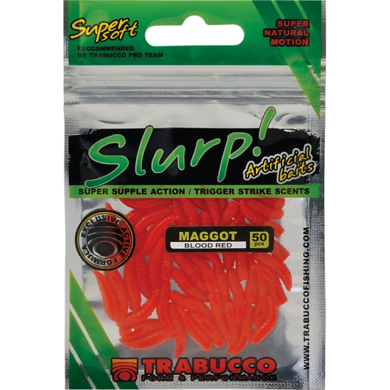 Viermuși artificiali Trabucco Slurp Bait Maggots, Natural Red, 50buc/plic