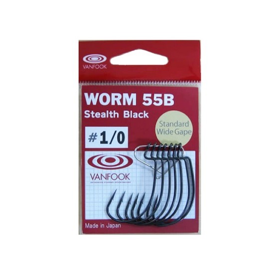 Carlige offset Vanfook Worm-55 Stealth Black Offset Hooks