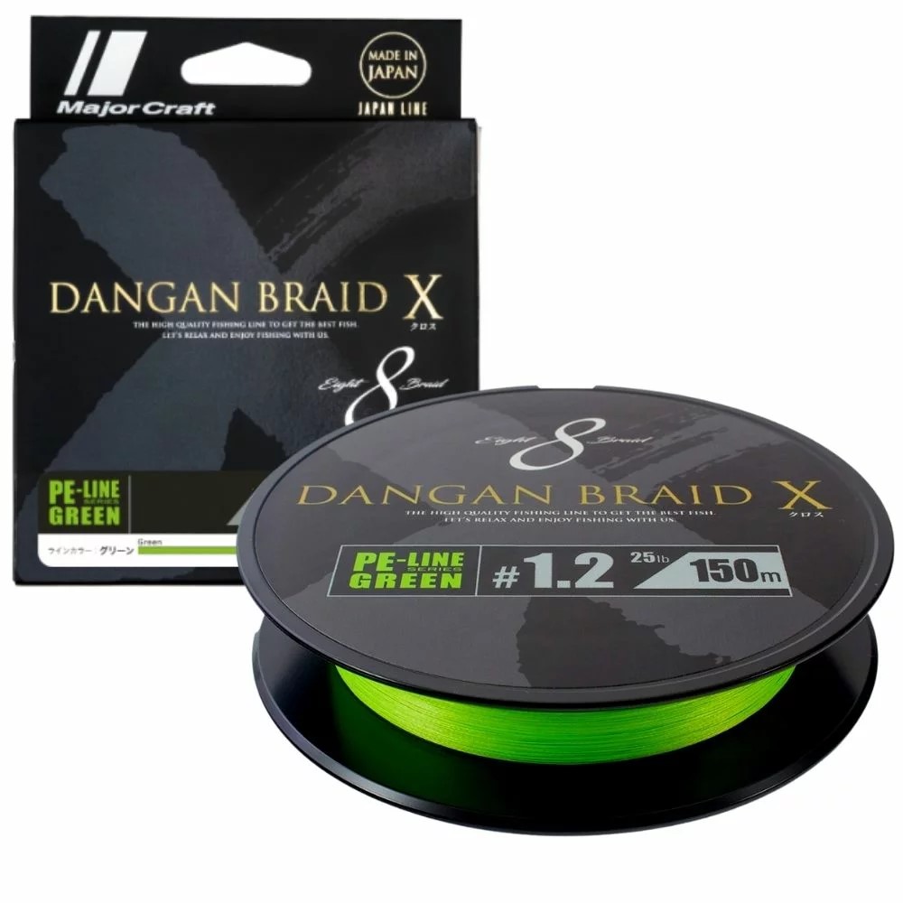FIR TEXTIL MAJOR CRAFT DANGAN BRAID X 8X 150m #1.0 20lb Fluo Green