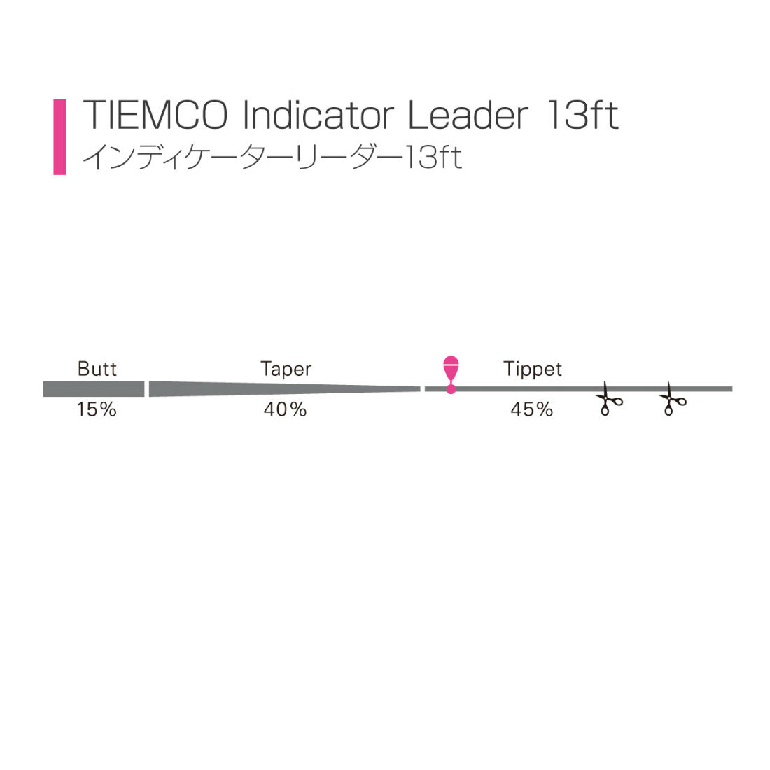 Fir monofilament Tiemco Indicator Knotless Tapered Leader 4X, 13ft