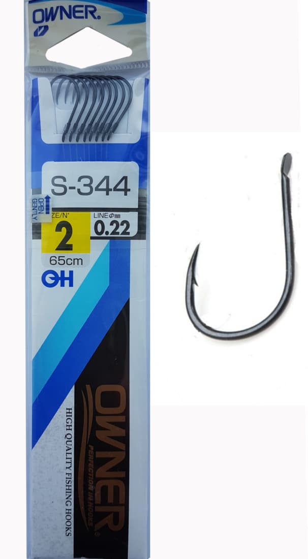 Cârlige legate Owner S-344, Nr.2, 0.22mm/65cm, 8buc/plic