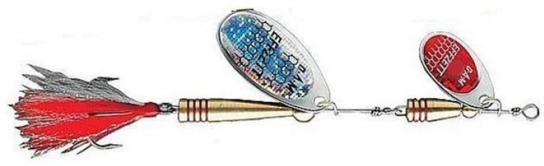 Linguriță rotativă DAM Effzett Tandem Dressed, Silver-Red, 14g