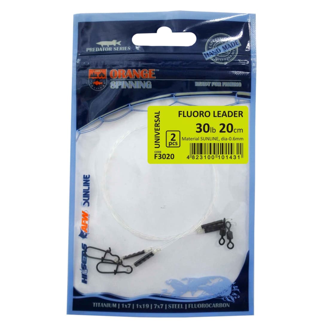 Strună fluorocarbon Orange Fluoro Leader 20cm/8kg, 2buc/plic