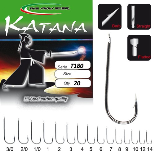 Cârlige Maver Katana T180 Tungsten, Nr. 1/0