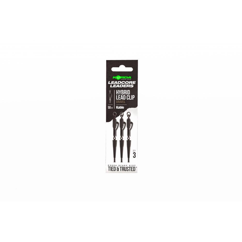 Montură leadcore Korda Kable Hybrid Lead Clip, Gravel Brown, 50cm, 3buc/plic
