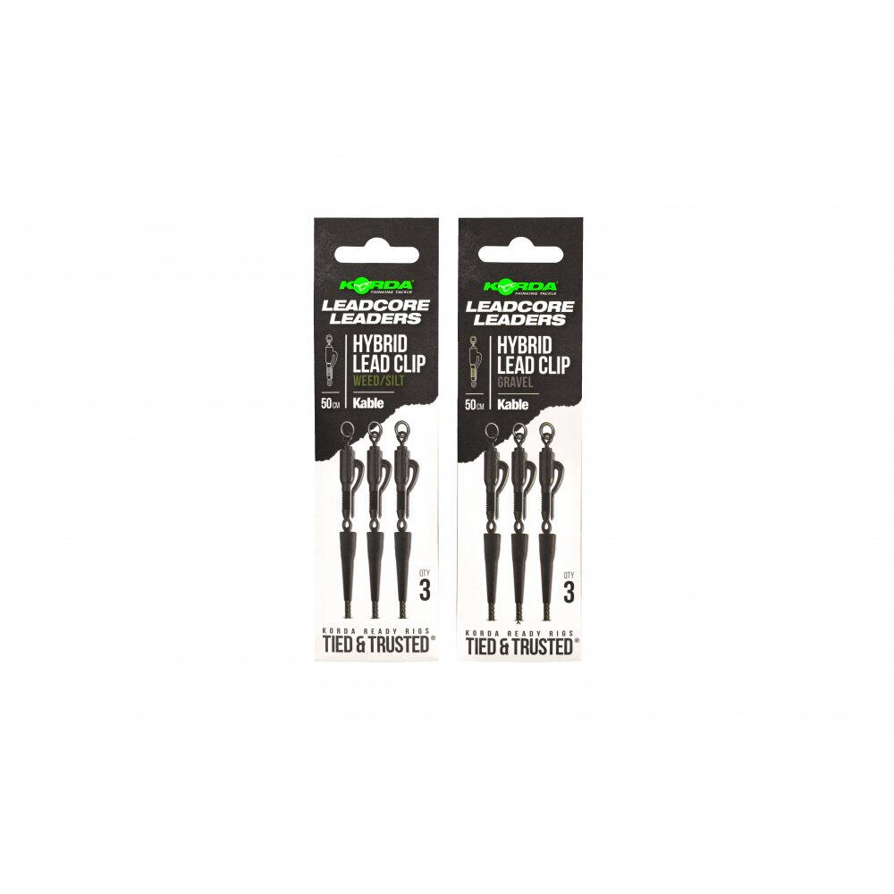 Montură leadcore Korda Kable Hybrid Lead Clip, Weed Silt, 50cm, 3buc/plic