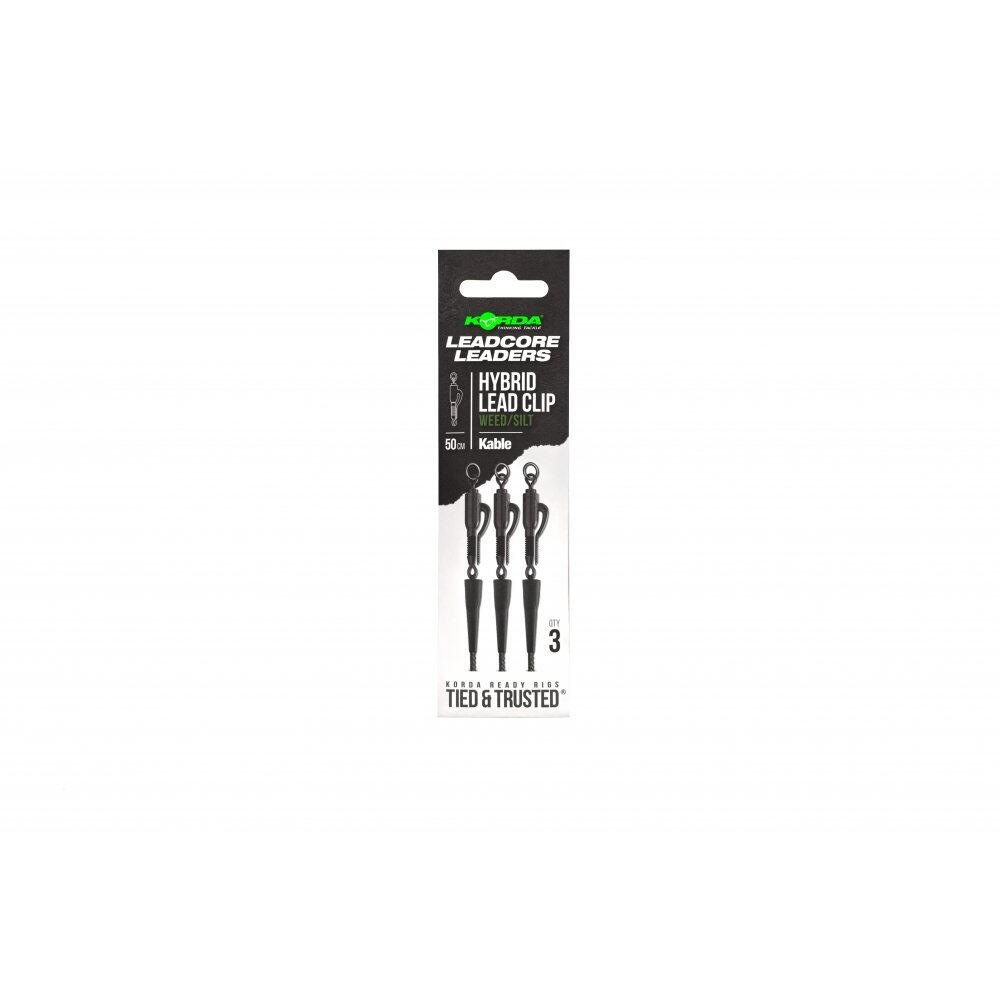 Montură leadcore Korda Kable Hybrid Lead Clip, Weed Silt, 50cm, 3buc/plic