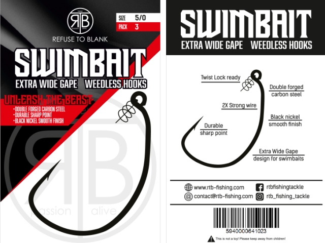 Cârlige offset RTB Extra Wide Gape Swimbait Hooks, Nr.5/0, 3buc/plic