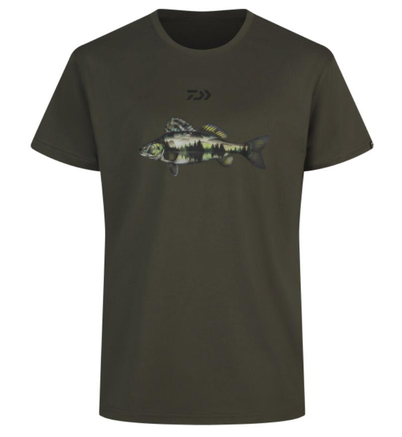 Tricou Daiwa Zander Olive Cu Motiv Șalău, X-Large