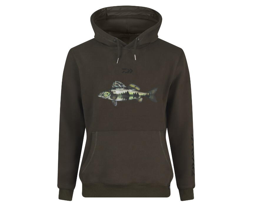 Hanorac Daiwa Zander Dark Olive Cu Motiv Șalău, 2X-Large