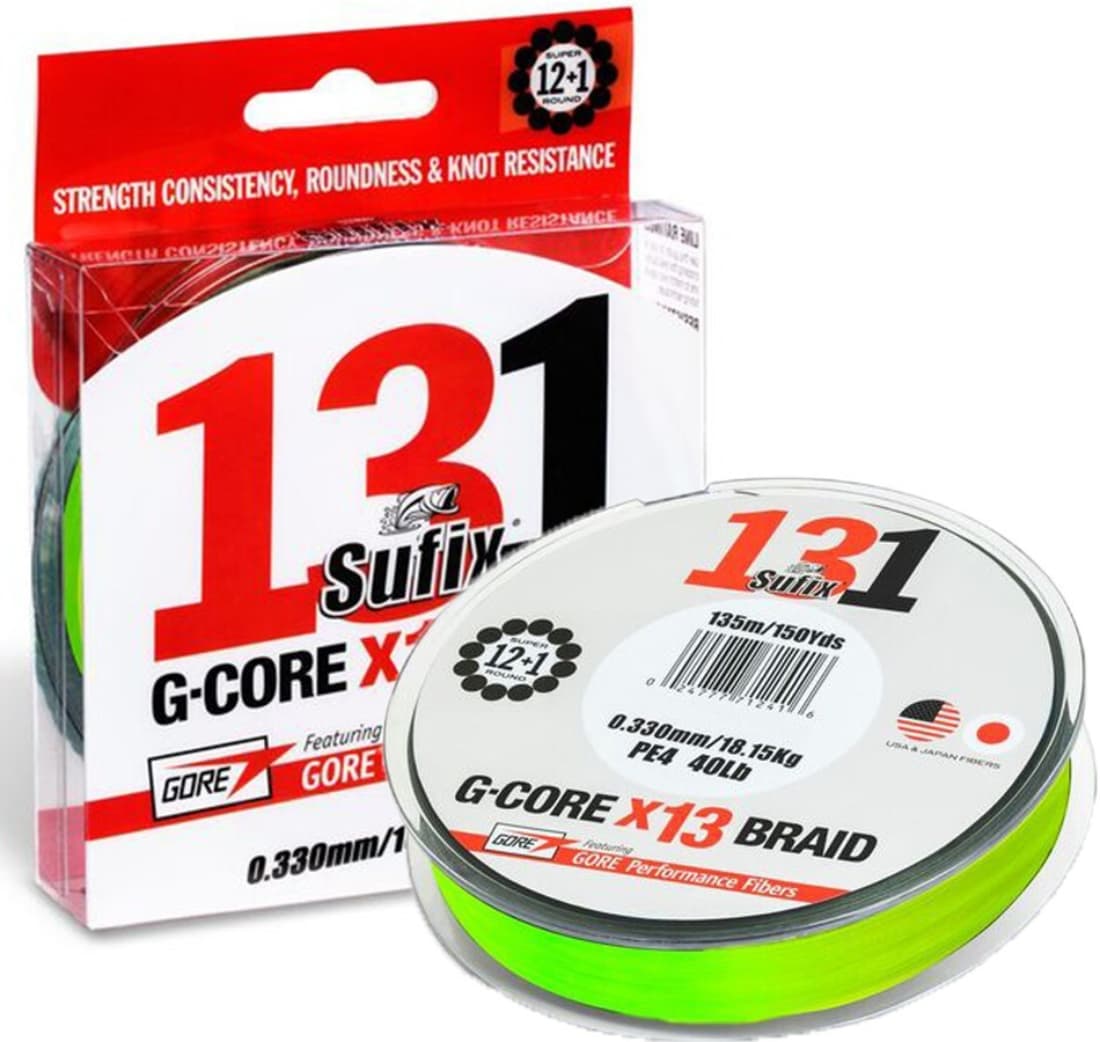 Fir textil Sufix 131 G-Core X13 Braid, Neon Chartreuse, 0.165mm/9.1kg/20lb/150m