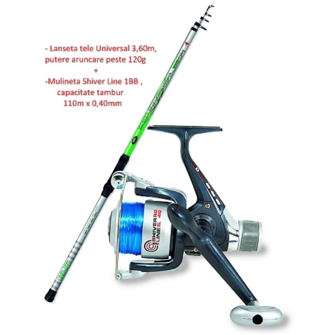 Combo Lineaeffe lansetă Tele Universal 3.60m 150g + mulinetă Shiver 40