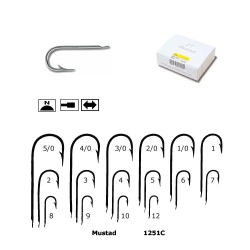 Cârlige Mustad Saltwater 1251C cu tijă lungă, Nichel, Nr. 4