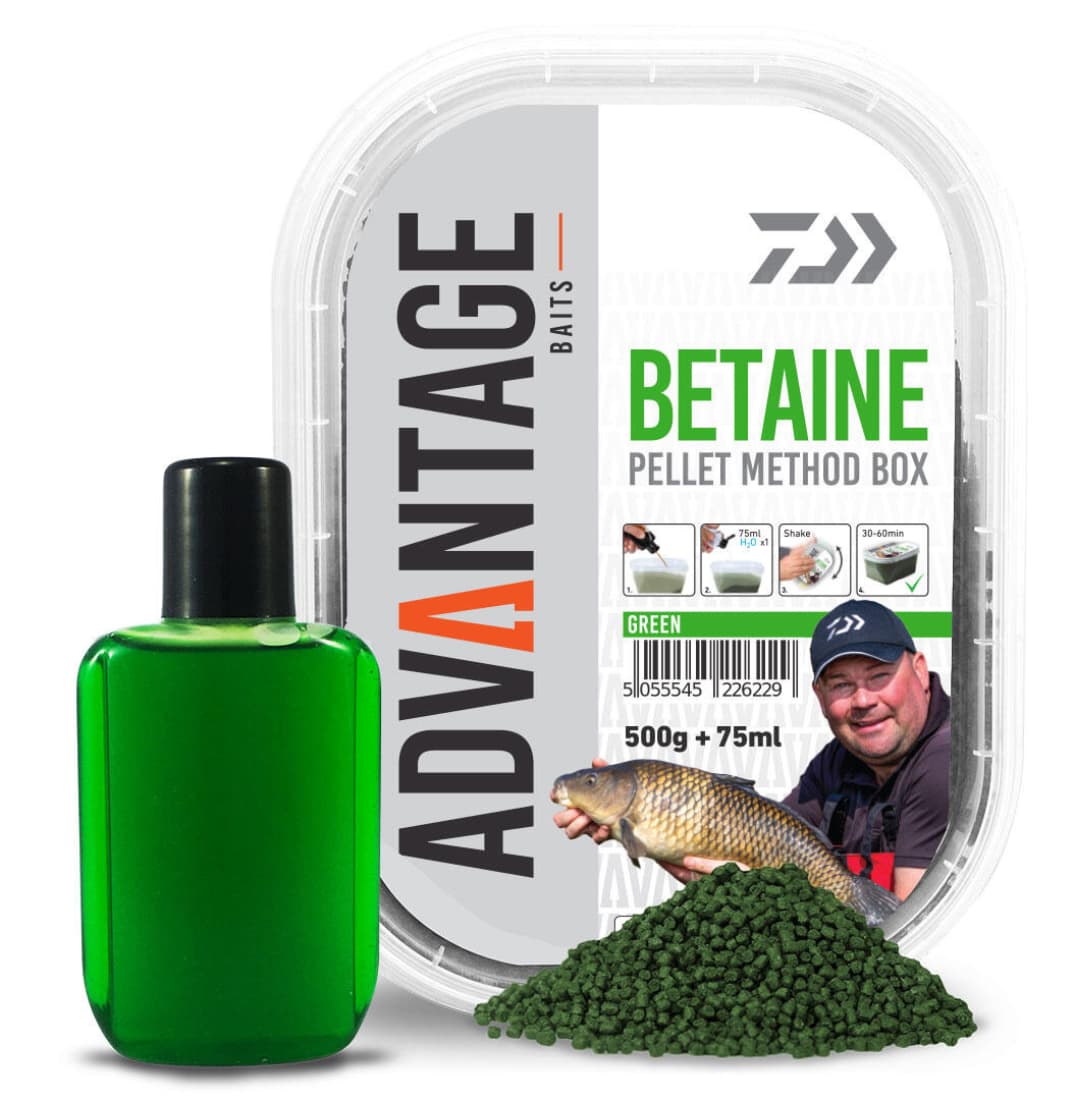 Pelete Method Box + Booster Daiwa Advantage, Green Betain, 500g/cutie