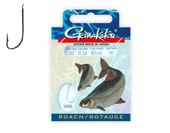 Cârlige legate Gamakatsu 1050N Roach, Nr.12, 0.14mm/70cm, 10buc/plic