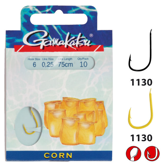 Cârlige legate Gamakatsu Corn LS-1130, Nr.6, 0.25mm/75cm, 10buc/plic