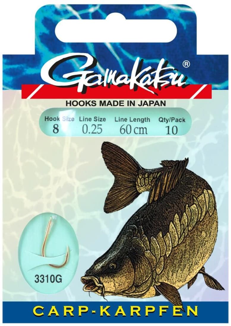 Cârlige legate Gamakatsu Booklet Carp, Nr.6, 0.28mm/60cm, 10buc/plic