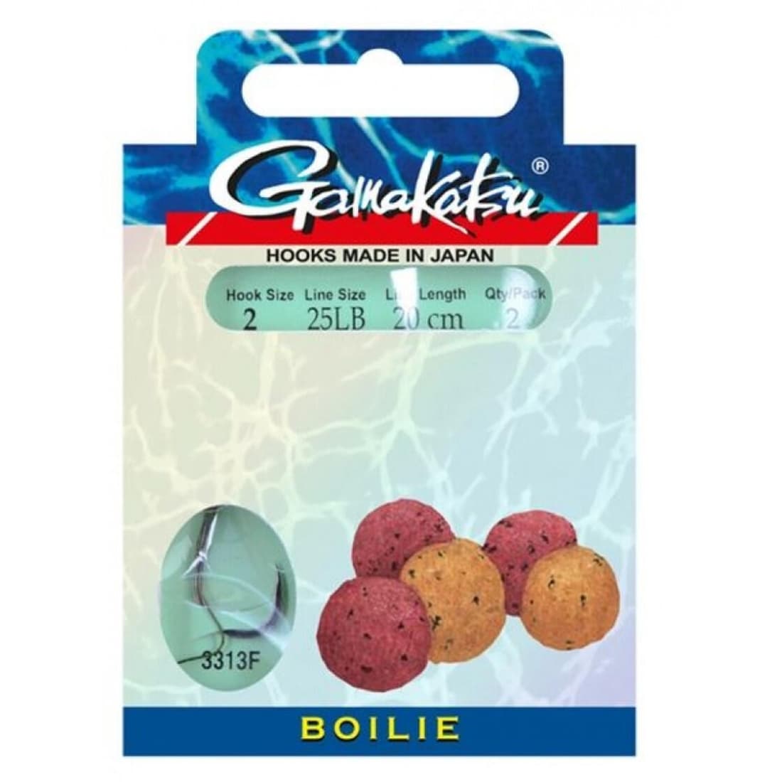 Cârlige legate Gamakatsu Boilie 3313NS, Nr.1, 25lbs/20cm, 2buc/plic
