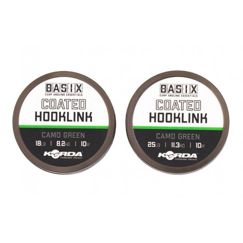 Fir textil cu cămașă Korda Basix Coated Hooklink, Camo Green, 18lb/8.2kg/10m