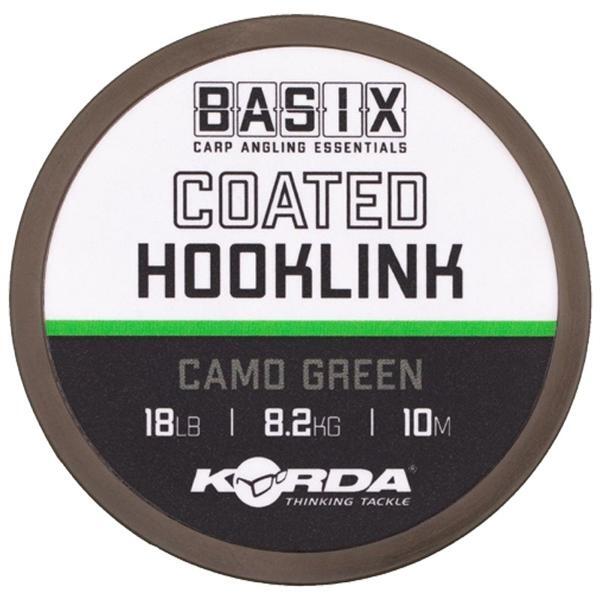 Fir textil cu cămașă Korda Basix Coated Hooklink, Camo Green, 18lb/8.2kg/10m