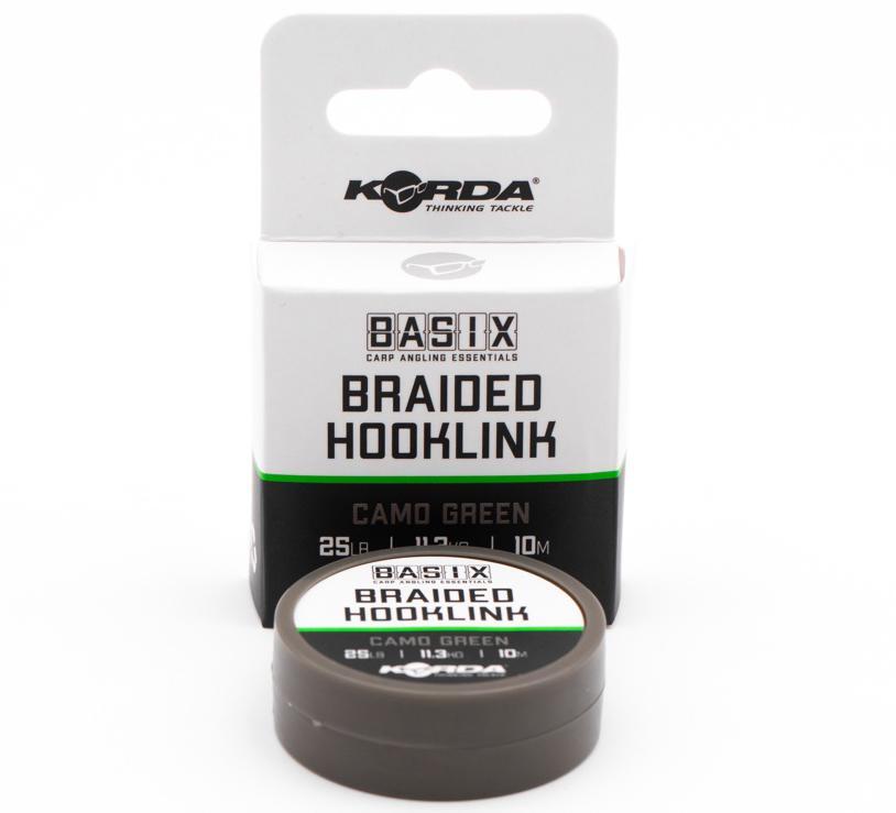 Fir Textil Korda Basix Braided Hooklink, Camo Green, 25lb/11.3kg/10m