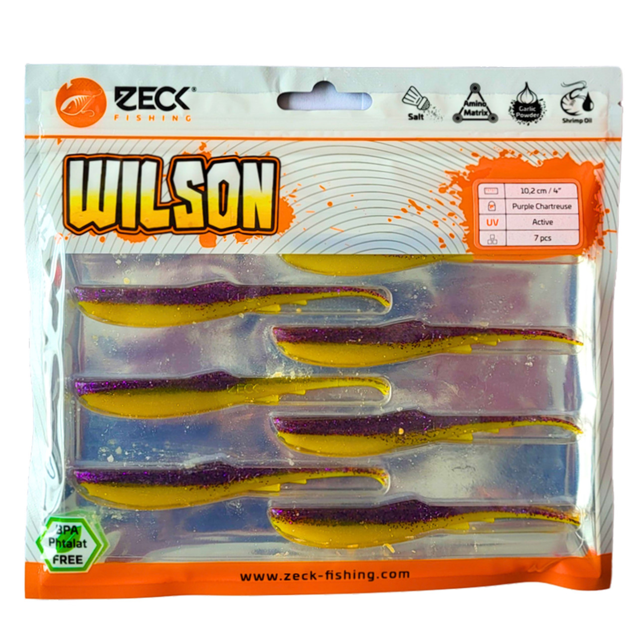 Shad Zeck Wilson, Purple Chartreuse, 10.2cm/4.3g, 7buc/blister