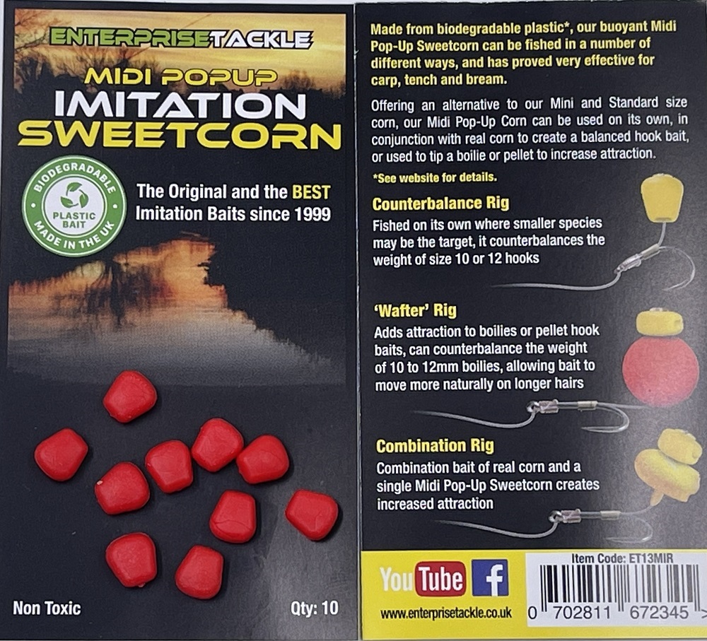 Porumb artificial flotant Enterprise Tackle Midi Pop-up Sweetcorn, Red, 10buc/plic
